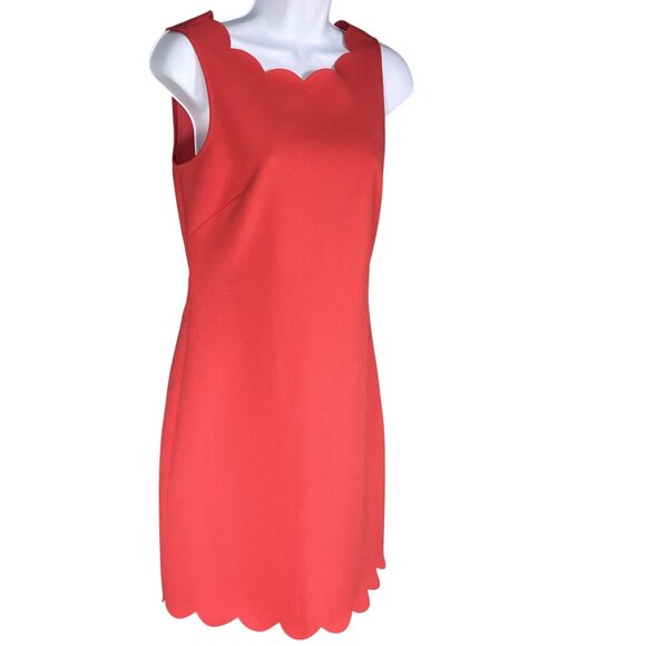 J Crew Womens 2 Coral Scallop Sleeveless Shift Dress Side Zip Timeless Career - Picture 2 of 14